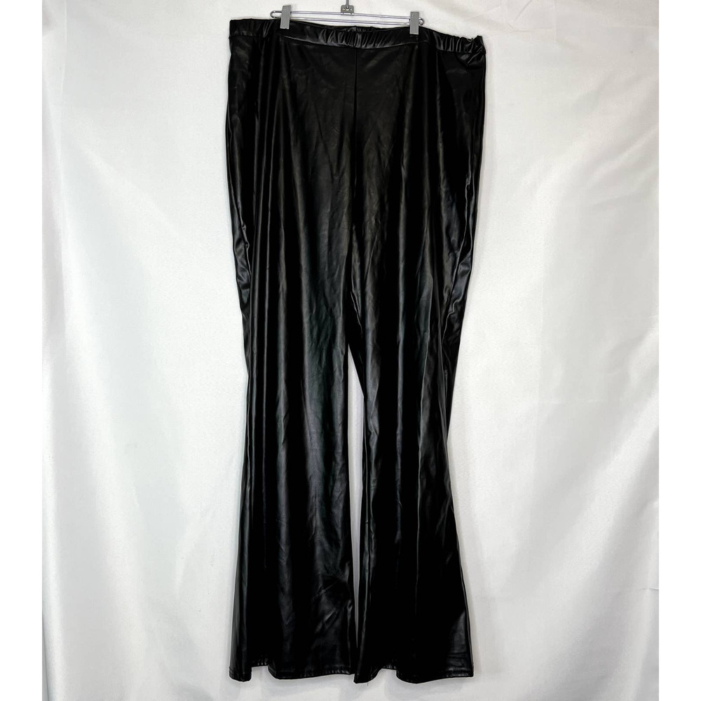 Pretty Little Thing Plus Size Woman Black Flared Faux Leather Wide Leg Pants 2XL